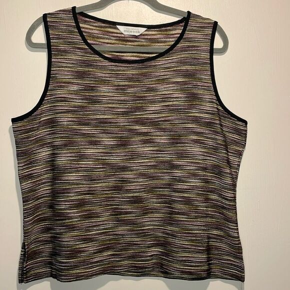 Exclusively Misook- Dark Neutrals Striped Sleeveless Blouse Tank Top- Size M/L - Picture 1 of 5